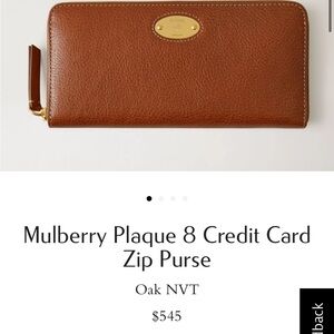 Brand New Mulberry Oak Leather Zip Purse - sold out